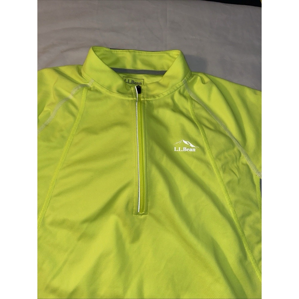 LL Bean Shirt Mens Size XL Yellow Gray Cycling Running 1/2 Zip Shirt Pocket Logo